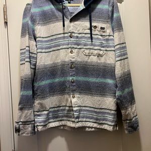 Billabong Baja Flannel Hoodie Men MEDIUM Button Up Long Sleeve Surf Beach Hoodie